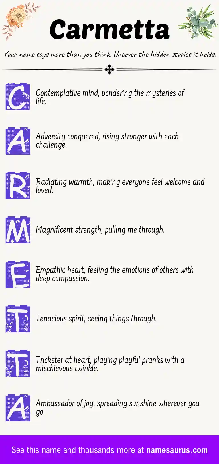 Acrostic poem about Carmetta.