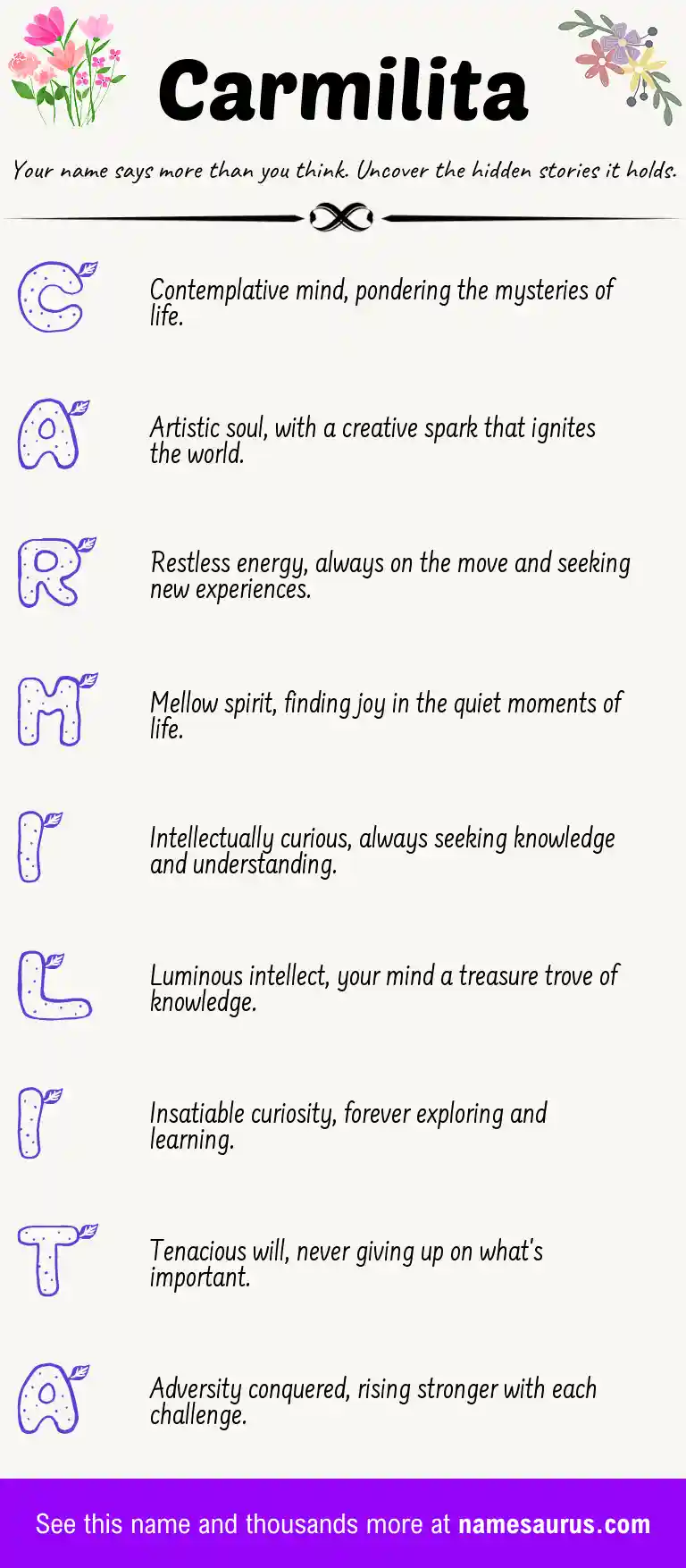 Acrostic poem about Carmilita.