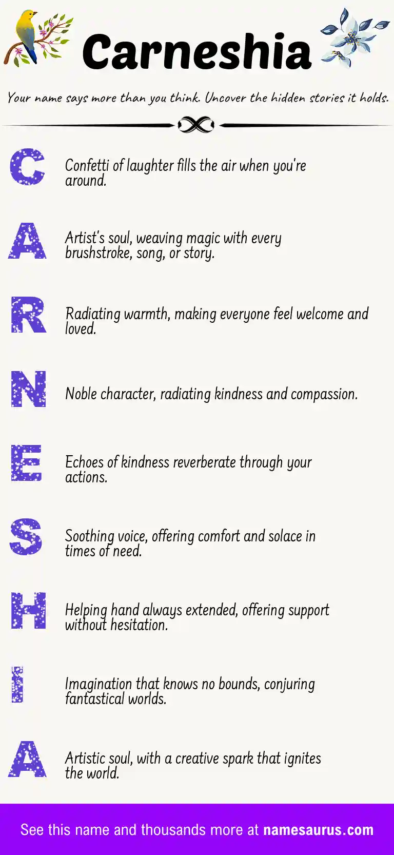 Acrostic poem about Carneshia.