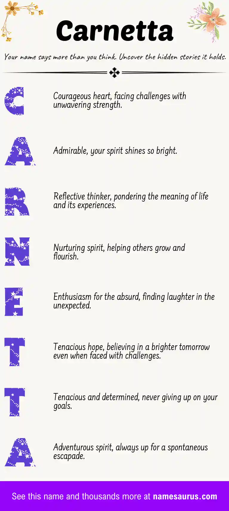 Acrostic poem about Carnetta.