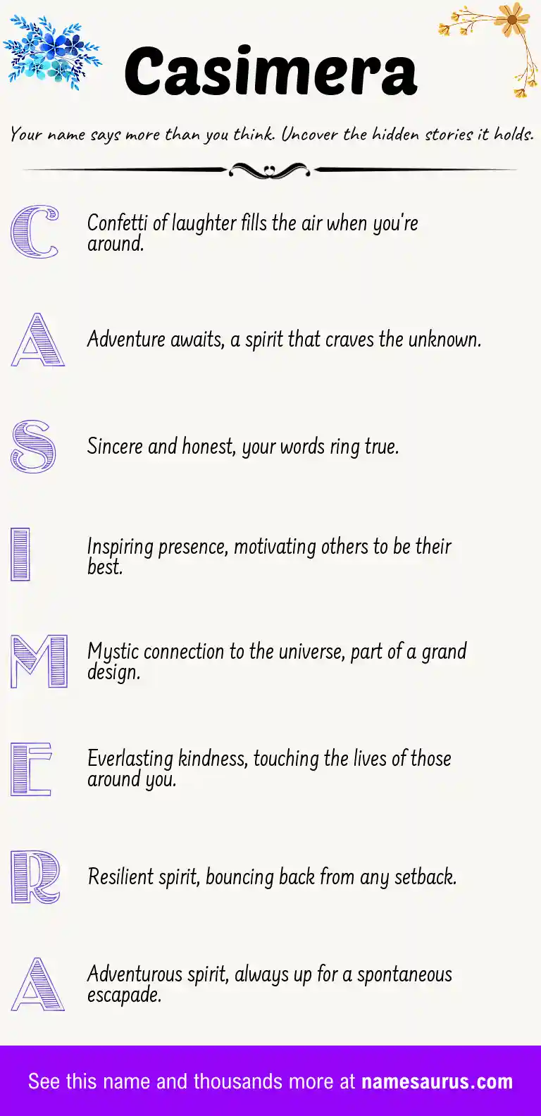 Acrostic poem about Casimera.