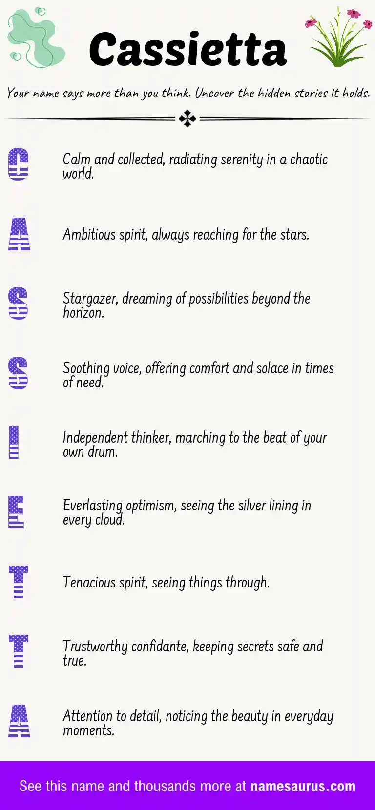 Acrostic poem about Cassietta.