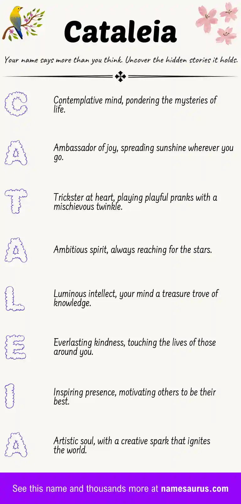 Acrostic poem about Cataleia.