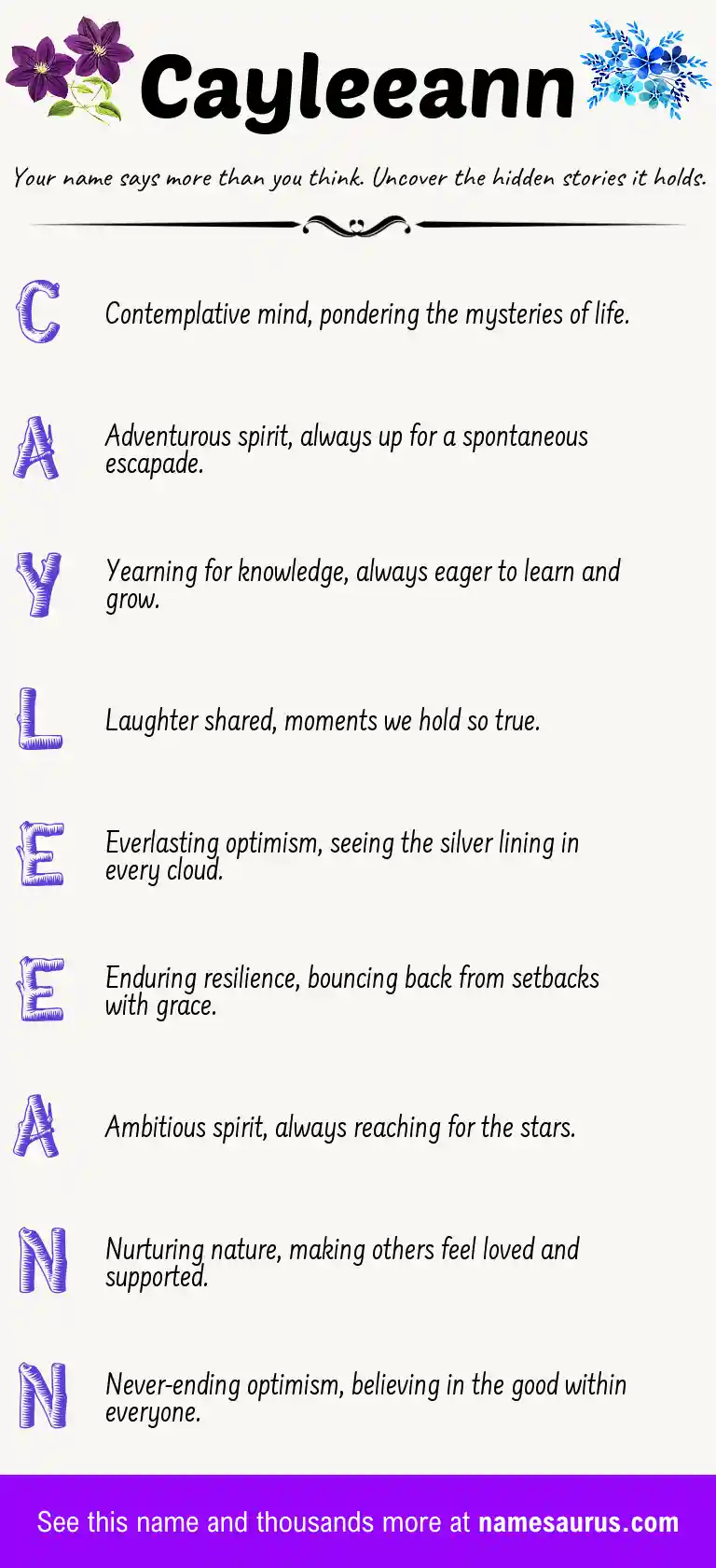 Acrostic poem about Cayleeann.