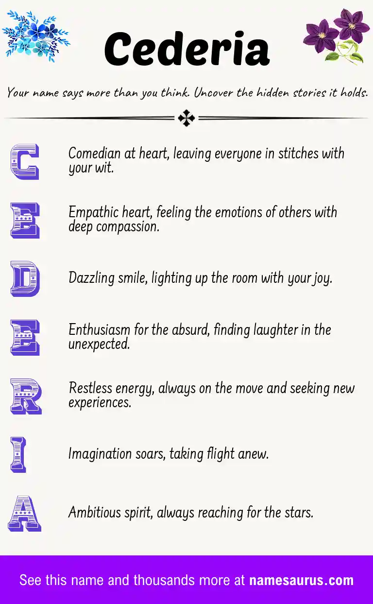 Acrostic poem about Cederia.