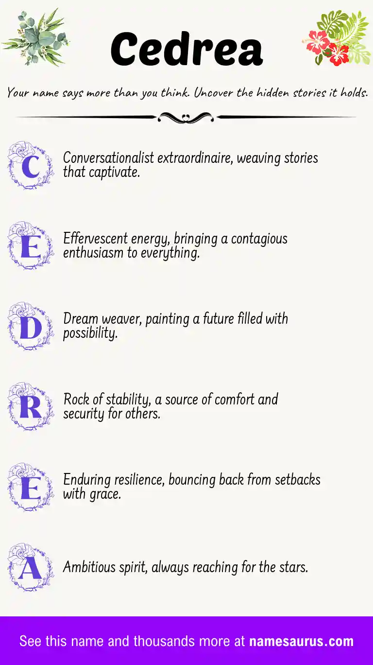 Acrostic poem about Cedrea.