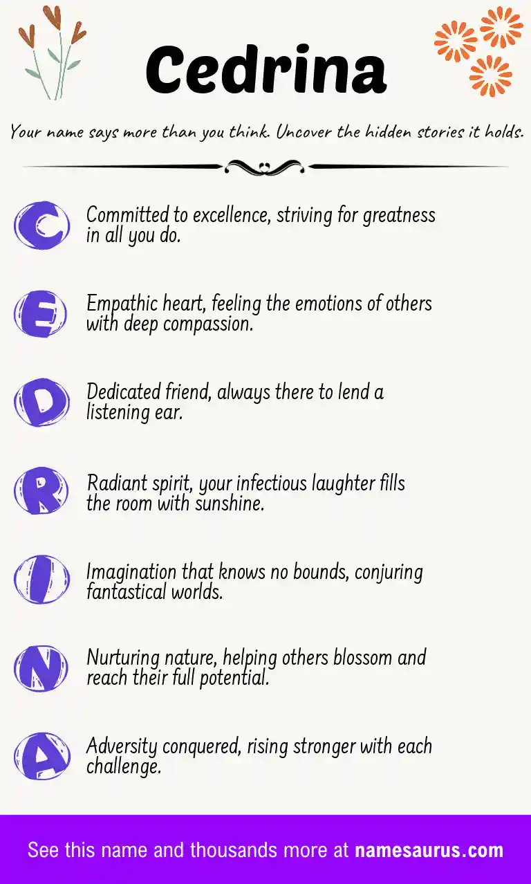 Acrostic poem about Cedrina.