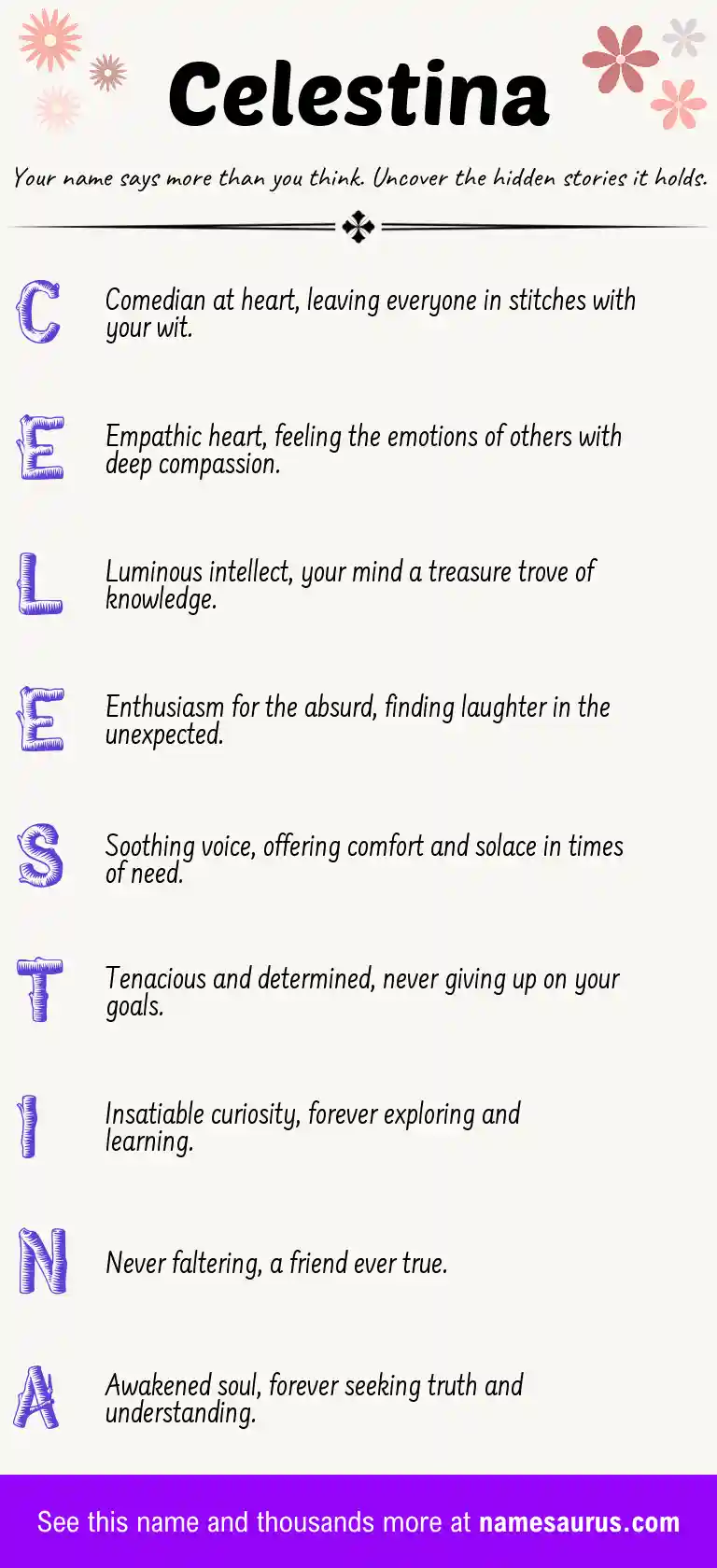 Acrostic poem about Celestina.