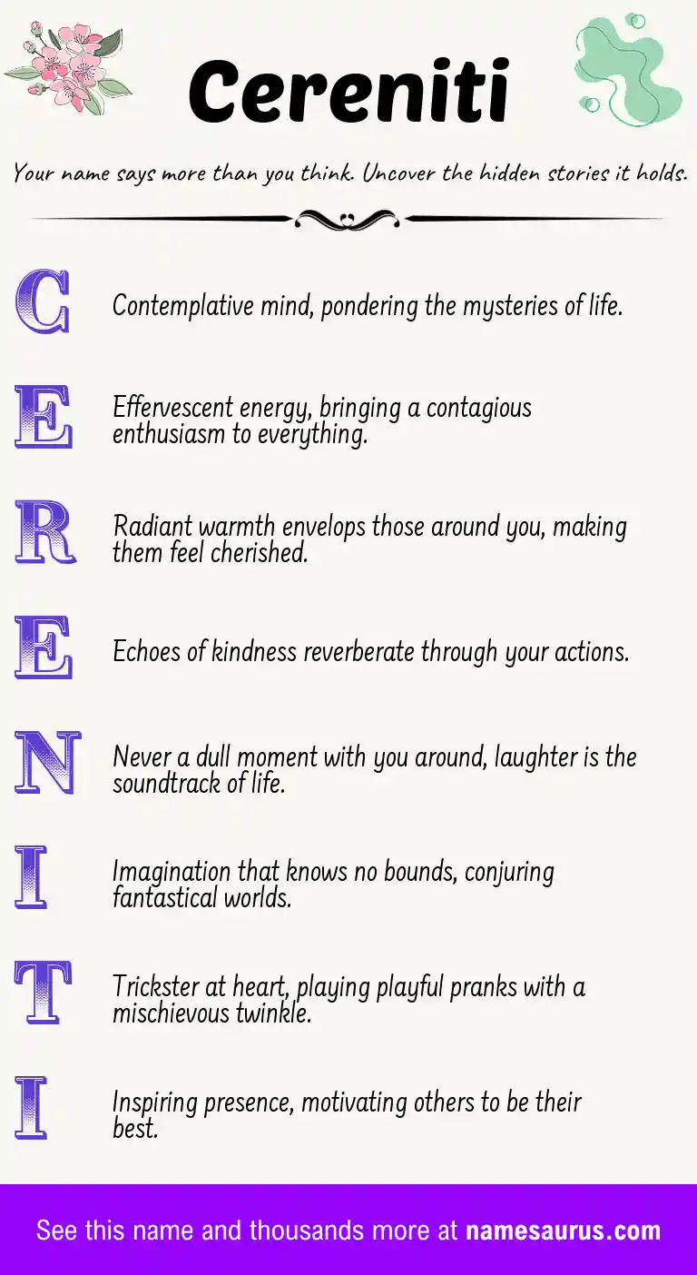 Acrostic poem about Cereniti.