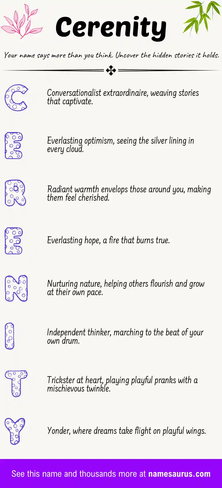 Acrostic poem about Cerenity.