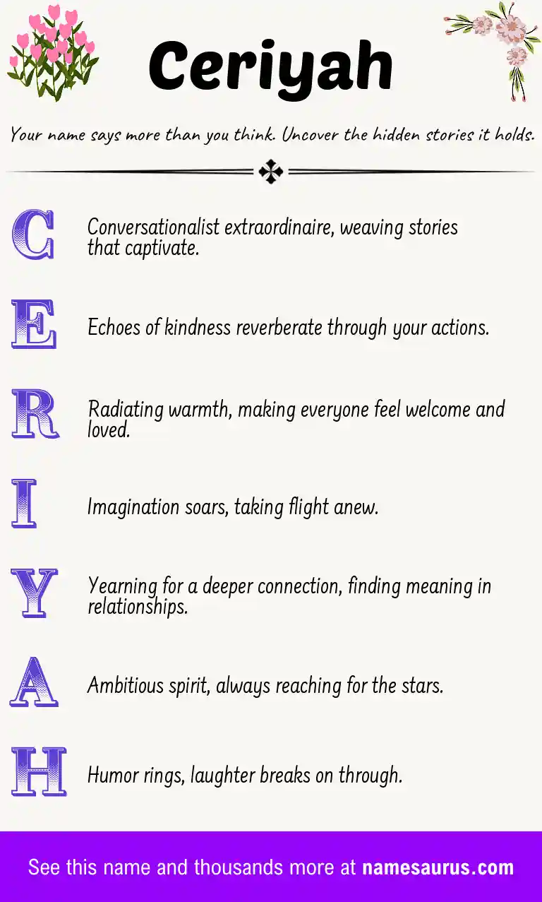 Acrostic poem about Ceriyah.