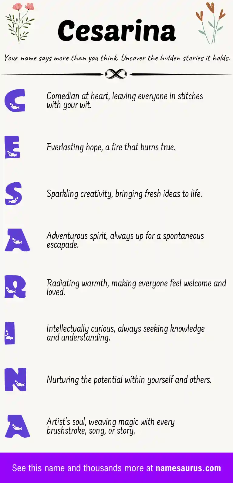Acrostic poem about Cesarina.