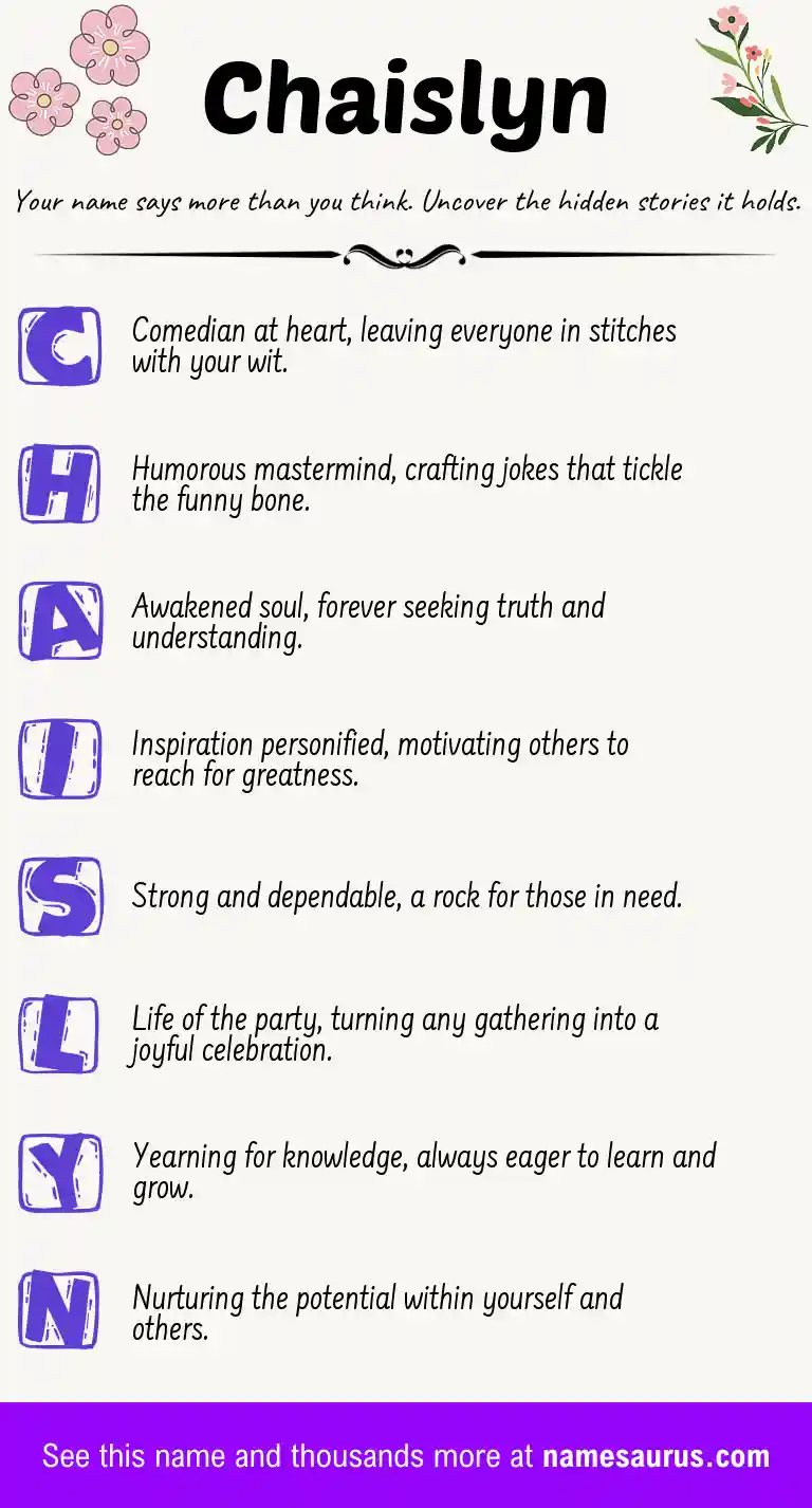 Acrostic poem about Chaislyn.