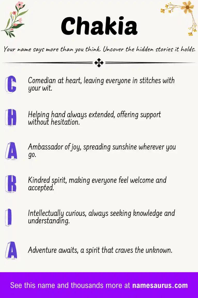 Acrostic poem about Chakia.