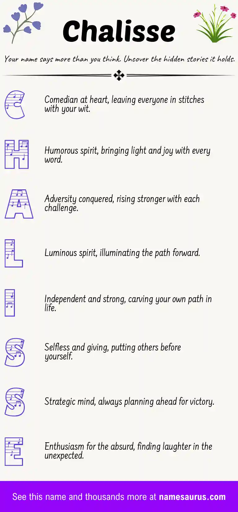 Acrostic poem about Chalisse.