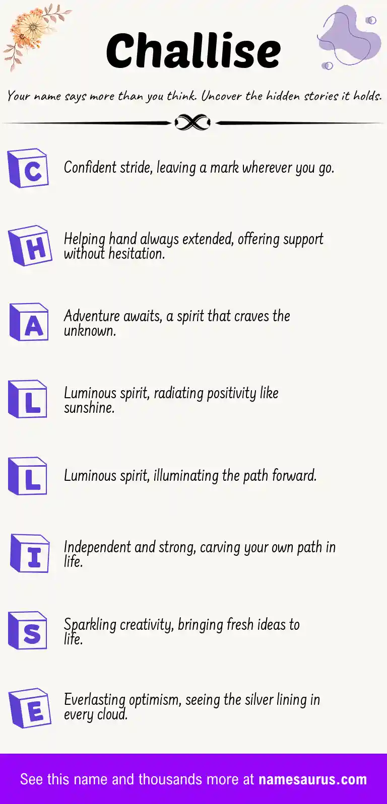Acrostic poem about Challise.