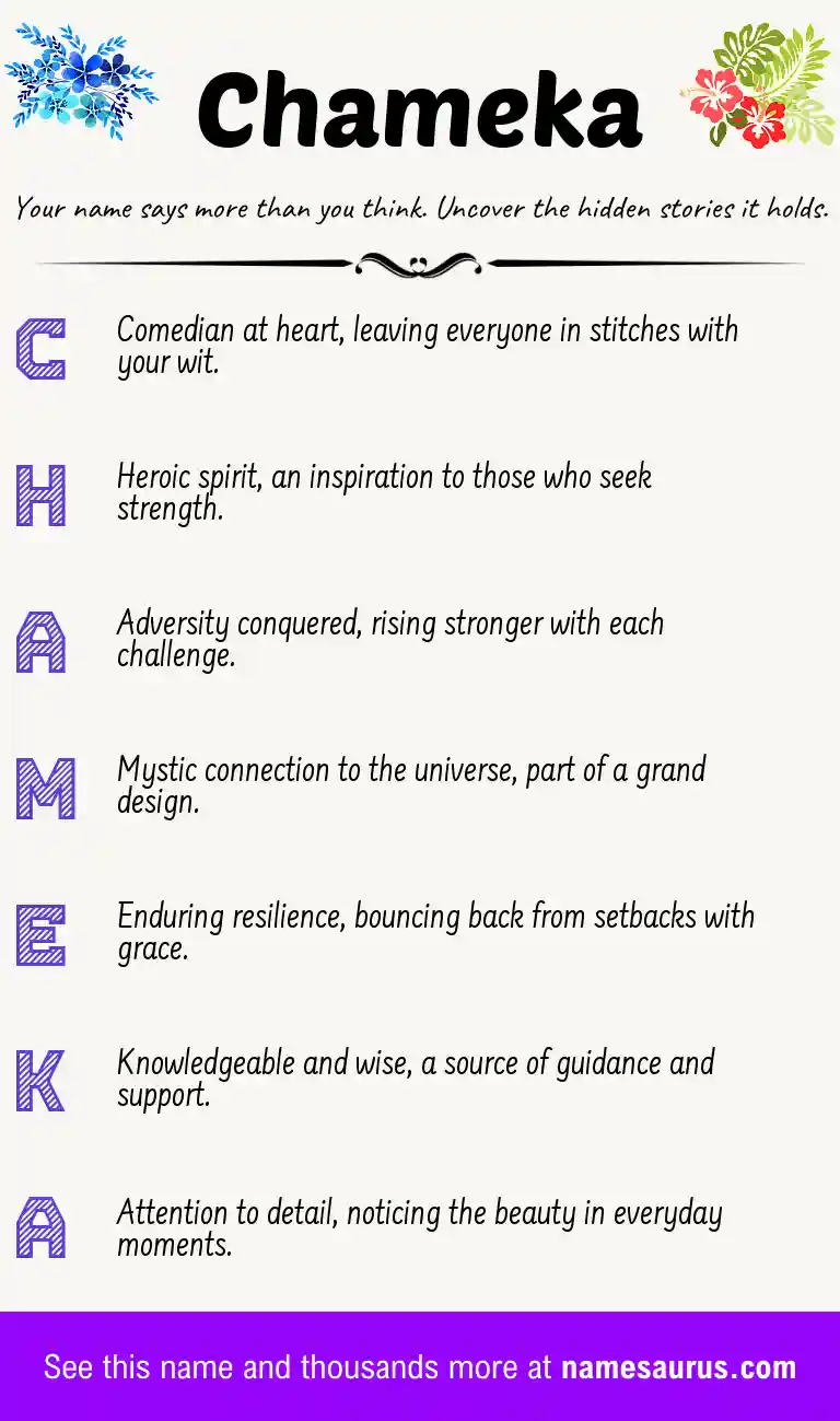 Acrostic poem about Chameka.
