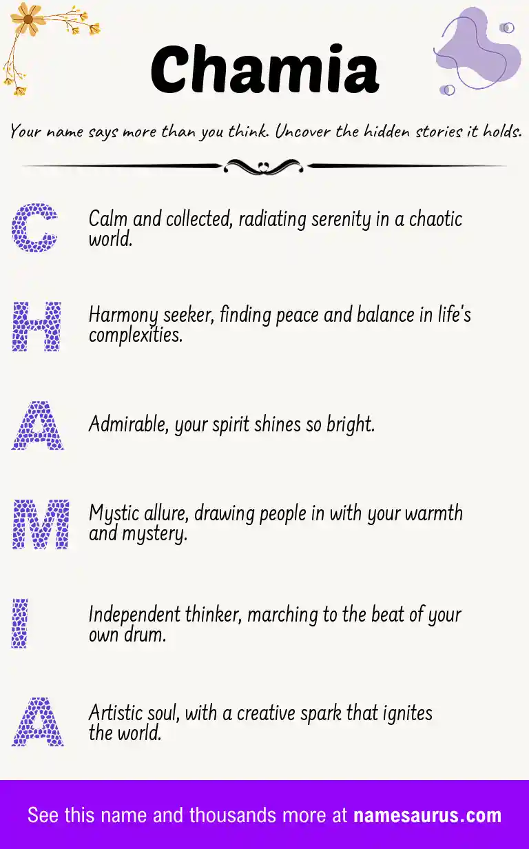 Acrostic poem about Chamia.