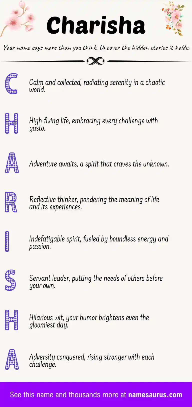 Acrostic poem about Charisha.