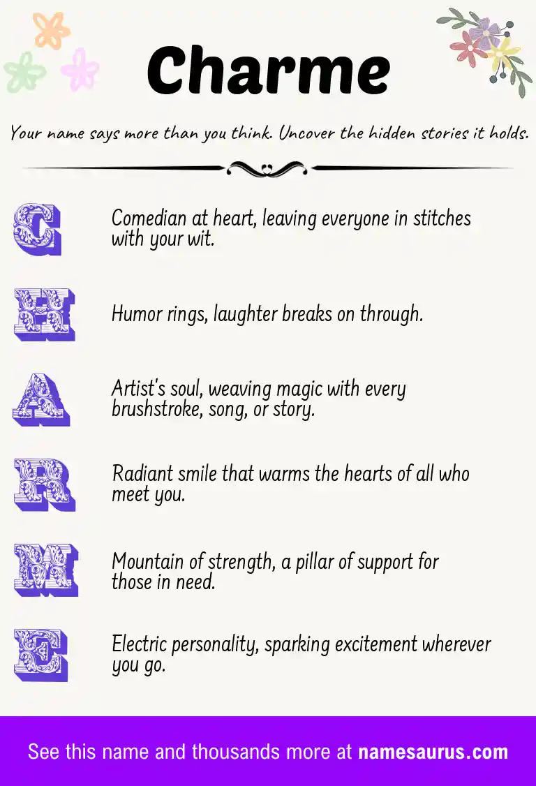 Acrostic poem about Charme.
