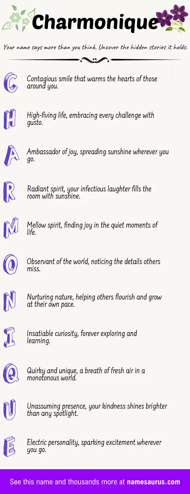 Acrostic poem about Charmonique.