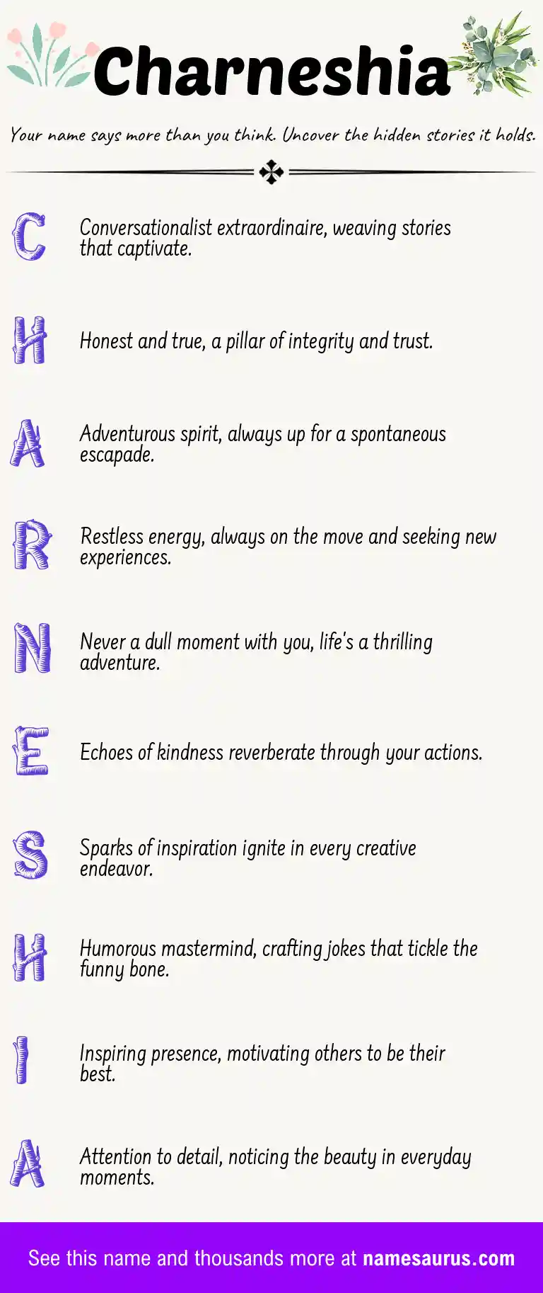 Acrostic poem about Charneshia.