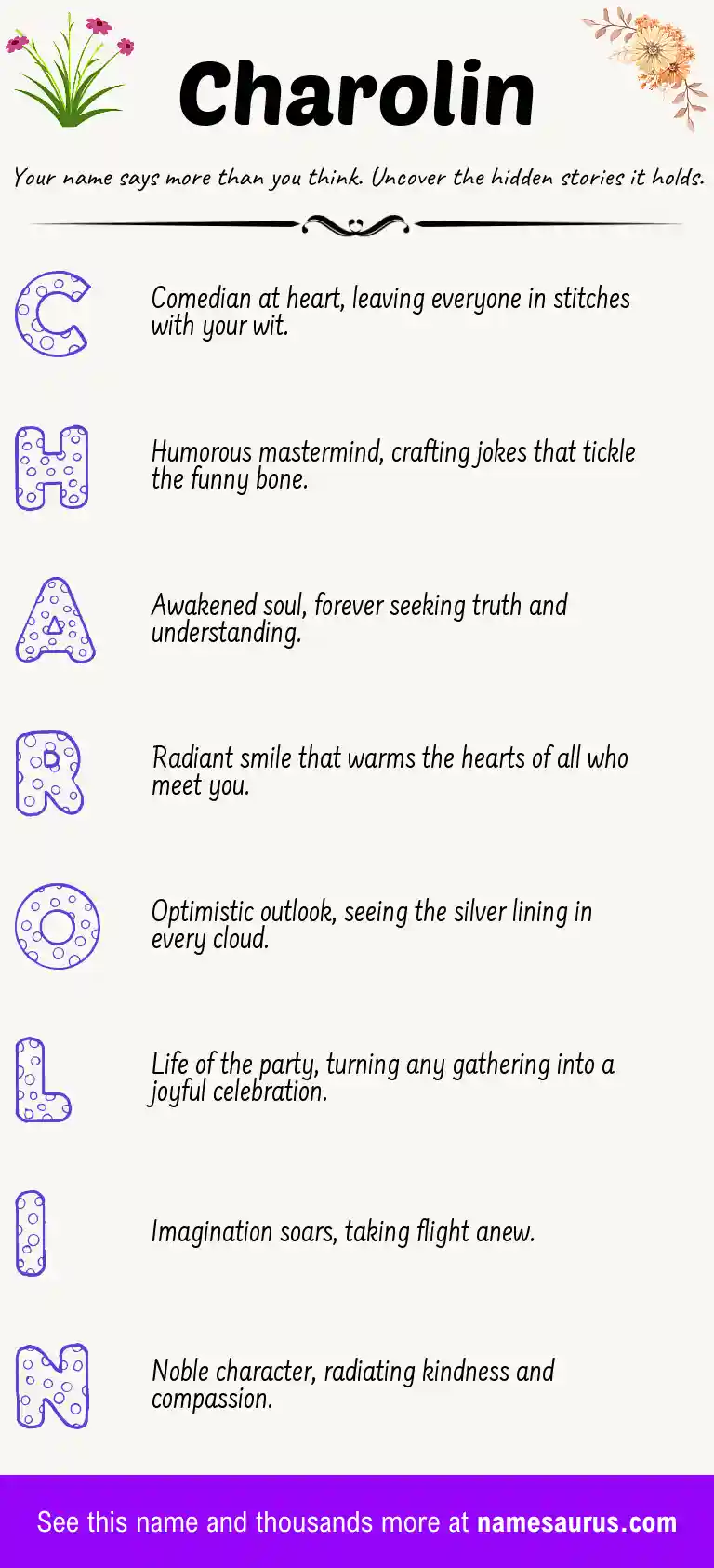 Acrostic poem about Charolin.