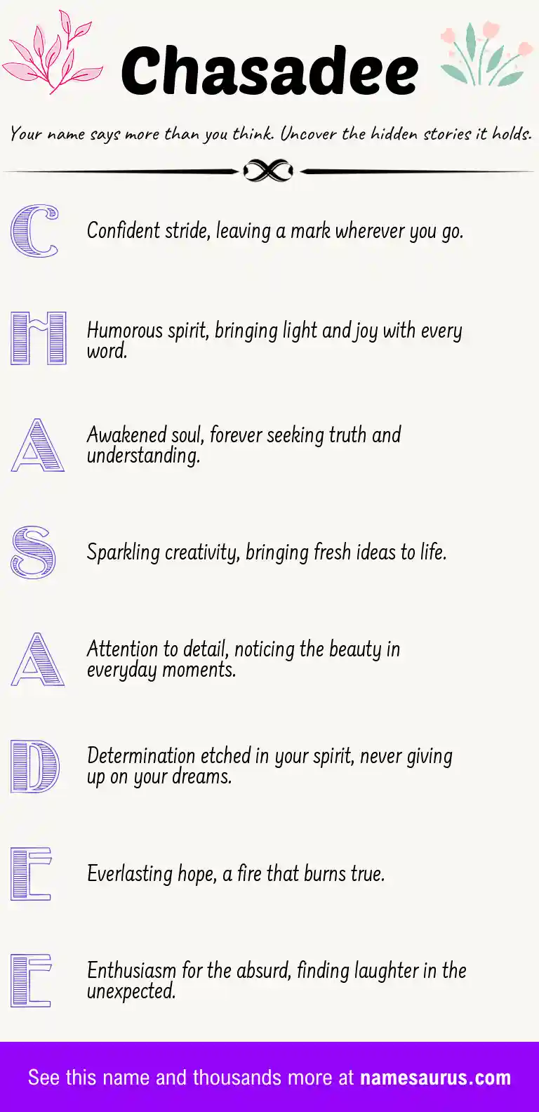 Acrostic poem about Chasadee.