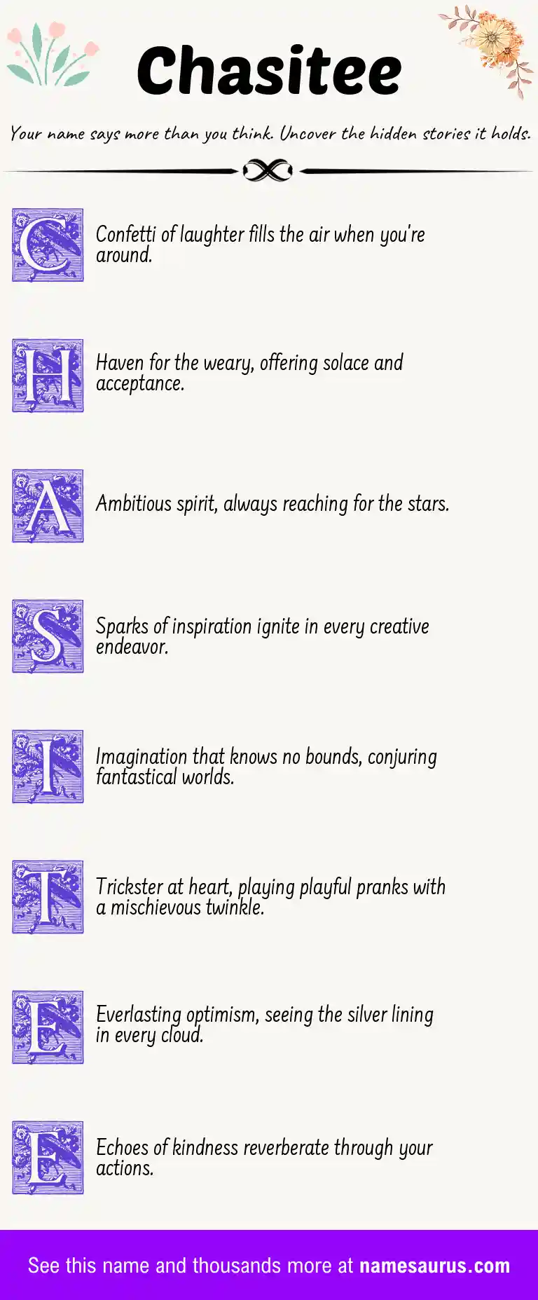 Acrostic poem about Chasitee.
