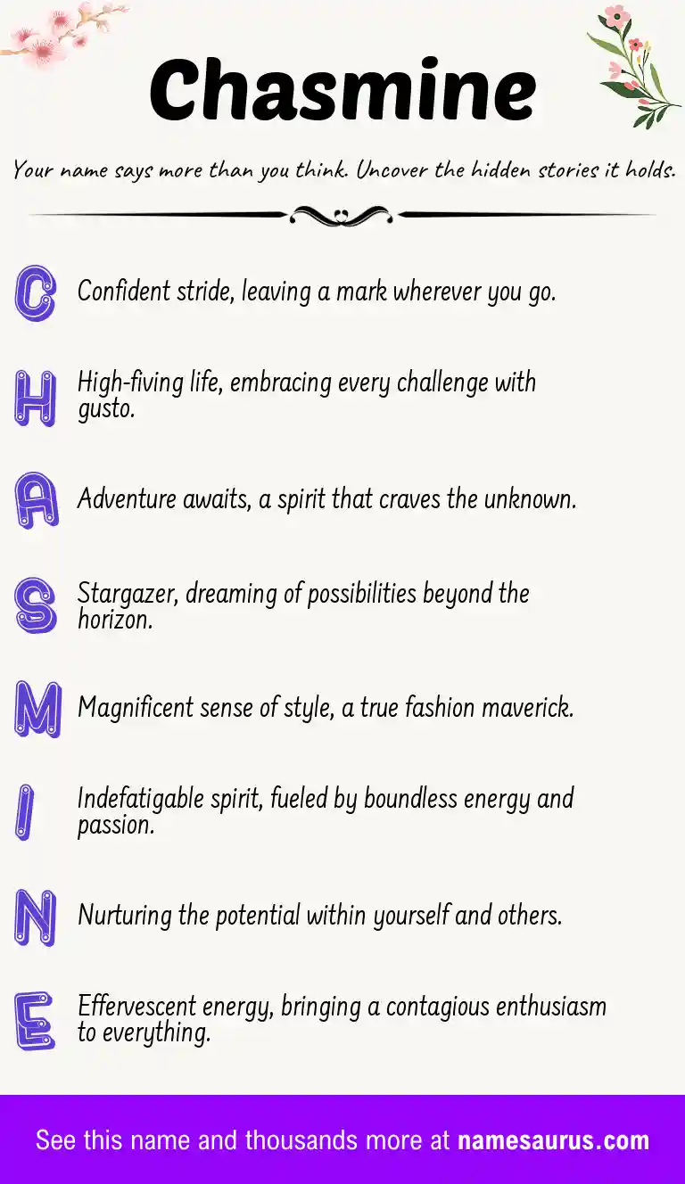 Acrostic poem about Chasmine.