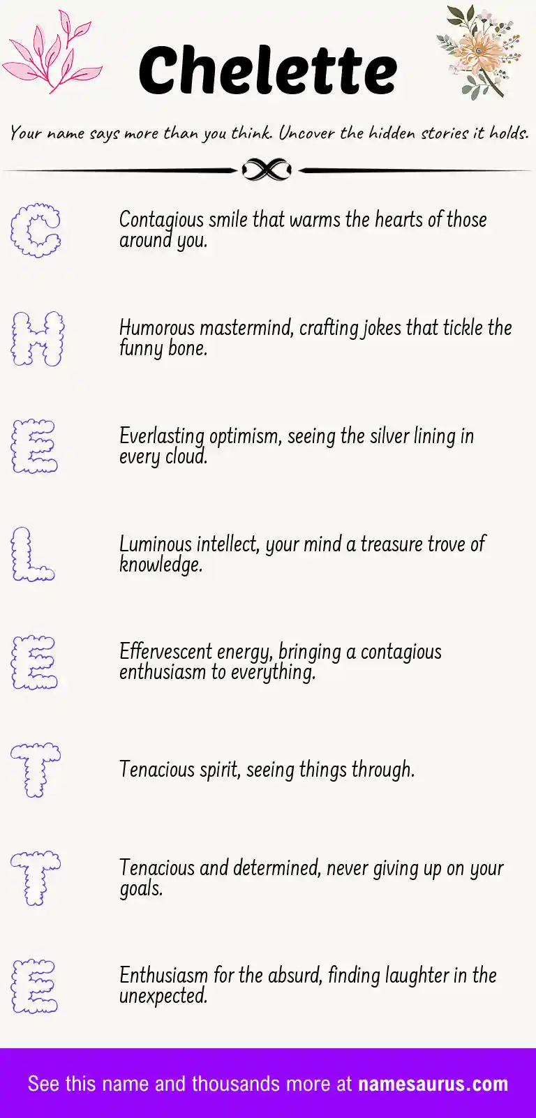 Acrostic poem about Chelette.