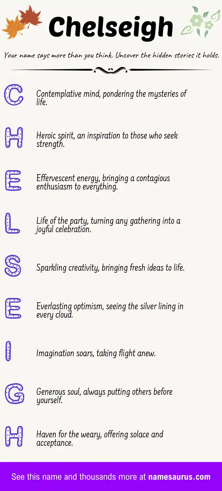 Acrostic poem about Chelseigh.