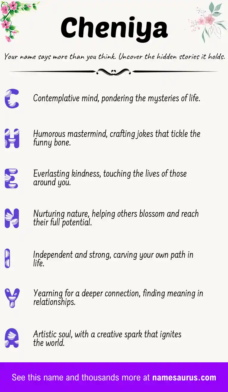 Acrostic poem about Cheniya.