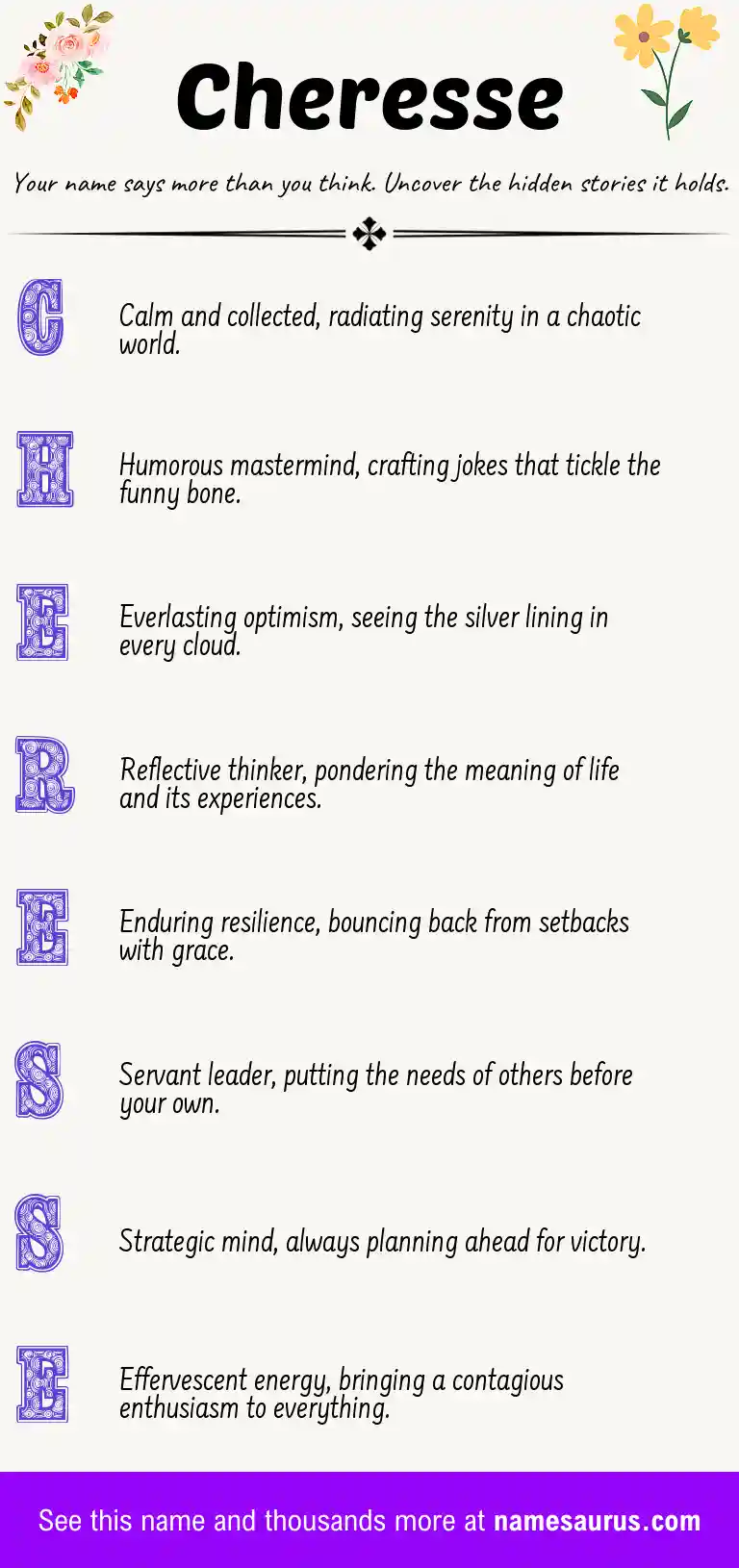Acrostic poem about Cheresse.