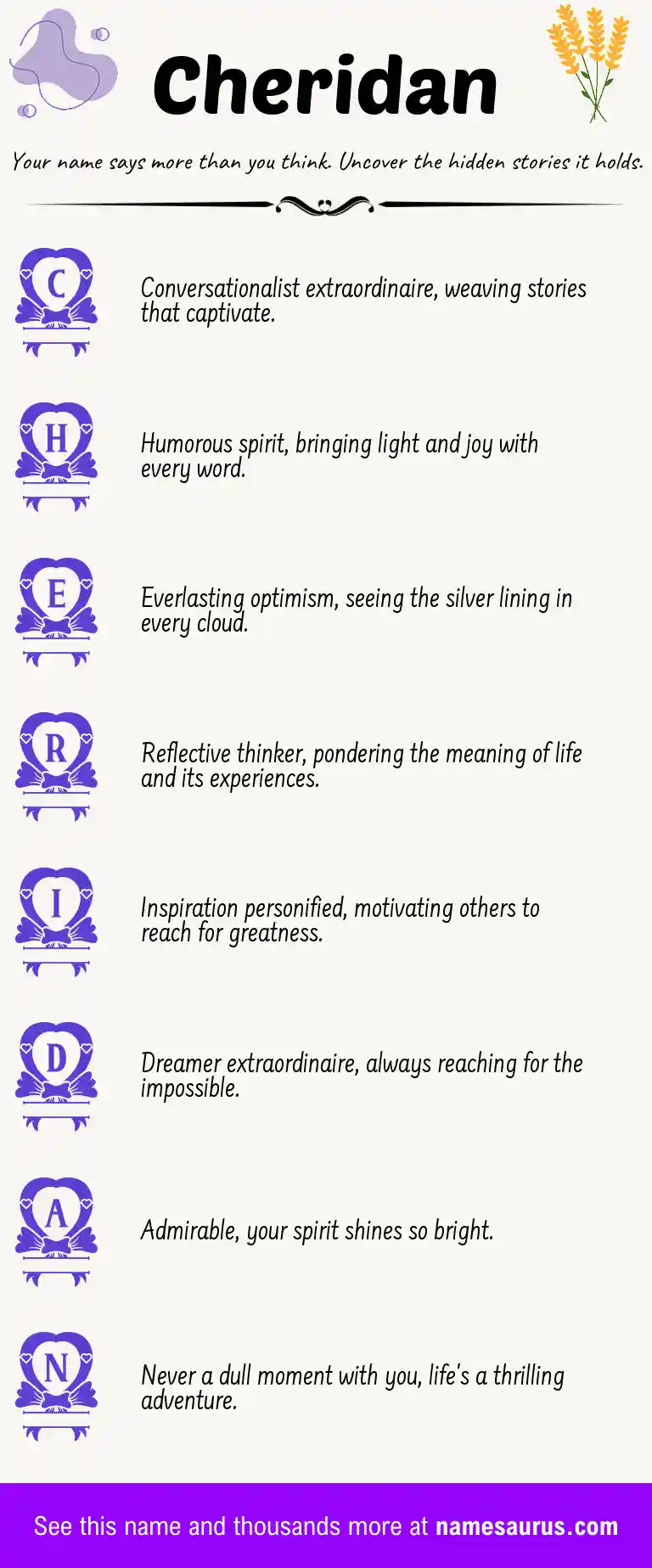 Acrostic poem about Cheridan.