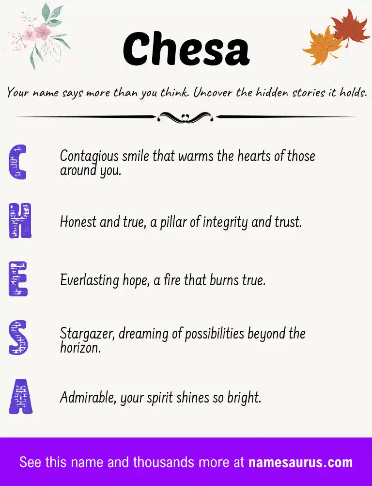 Acrostic poem about Chesa.