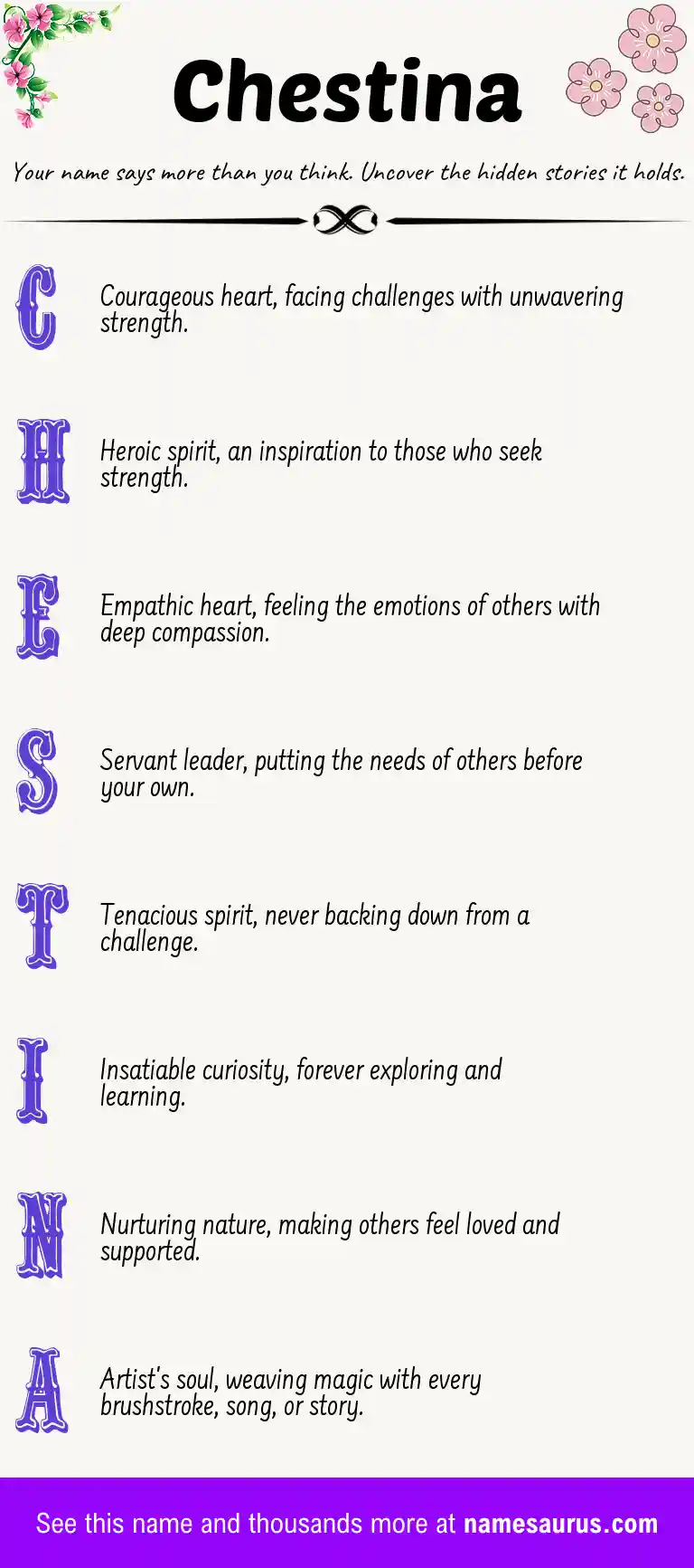 Acrostic poem about Chestina.