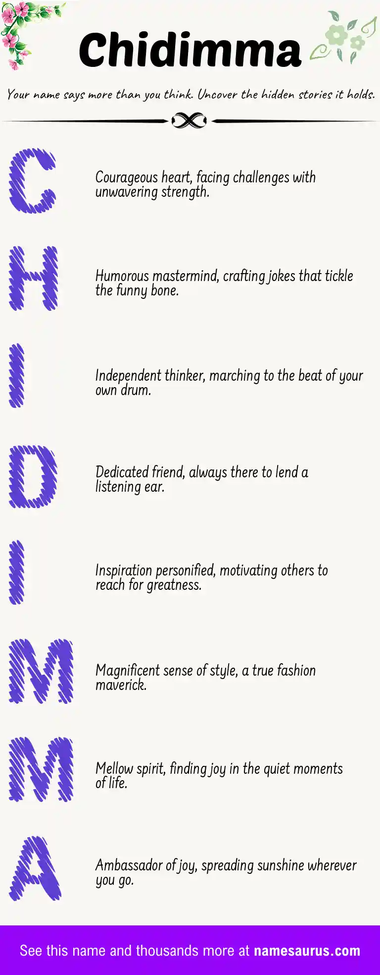 Acrostic poem about Chidimma.