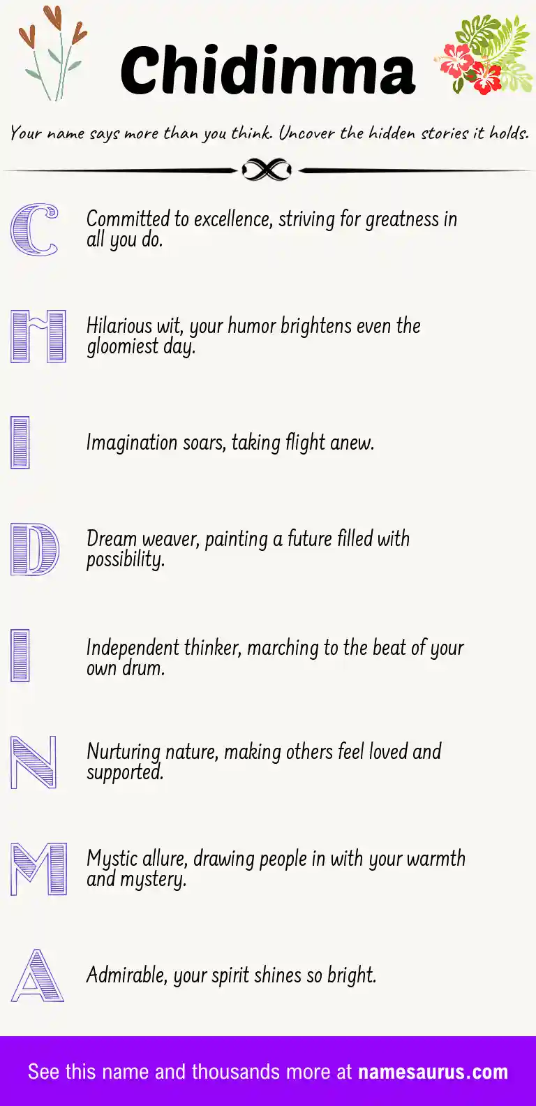 Acrostic poem about Chidinma.