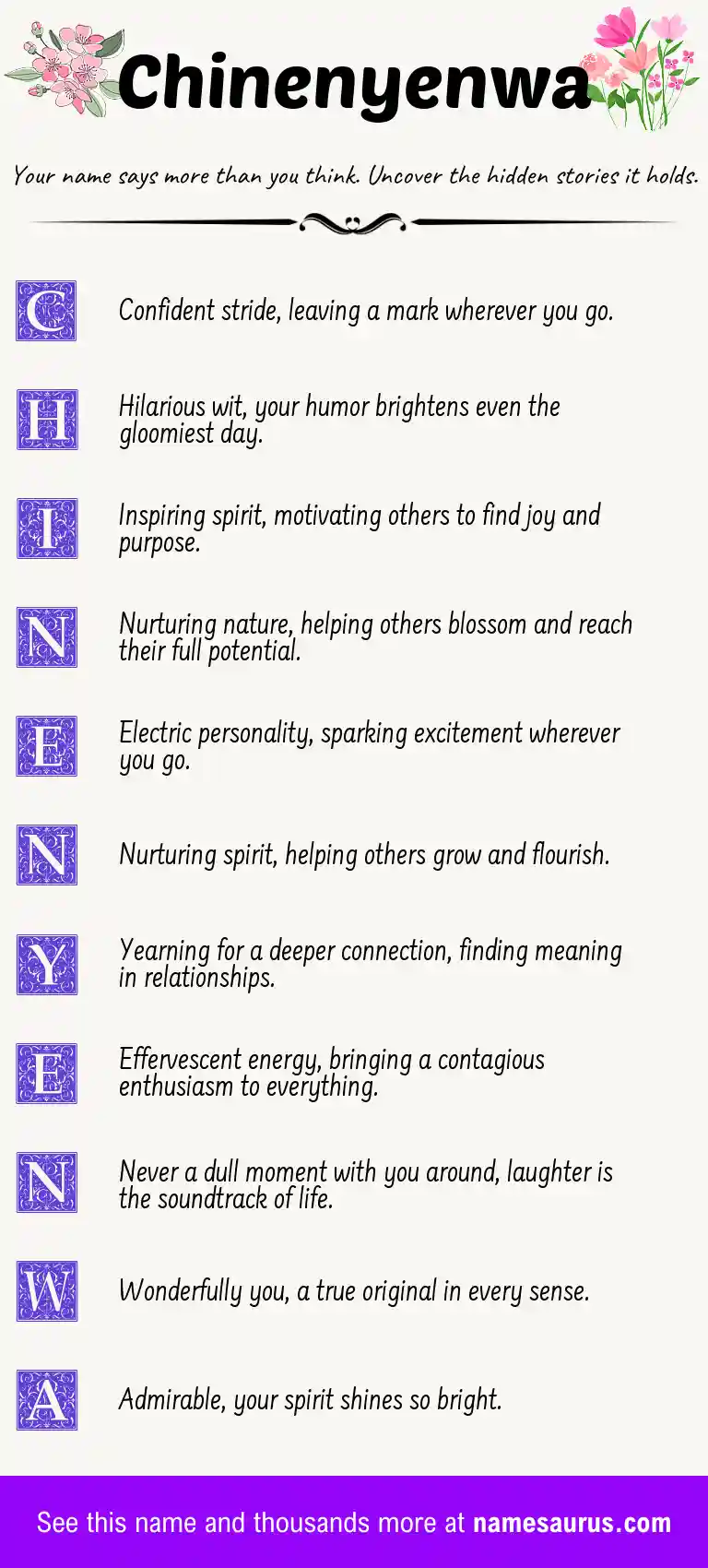 Acrostic poem about Chinenyenwa.