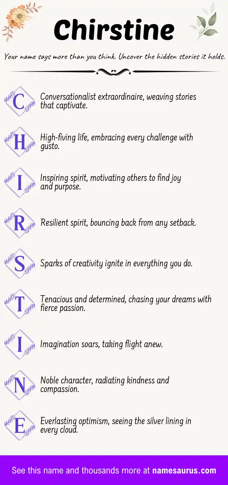 Acrostic poem about Chirstine.