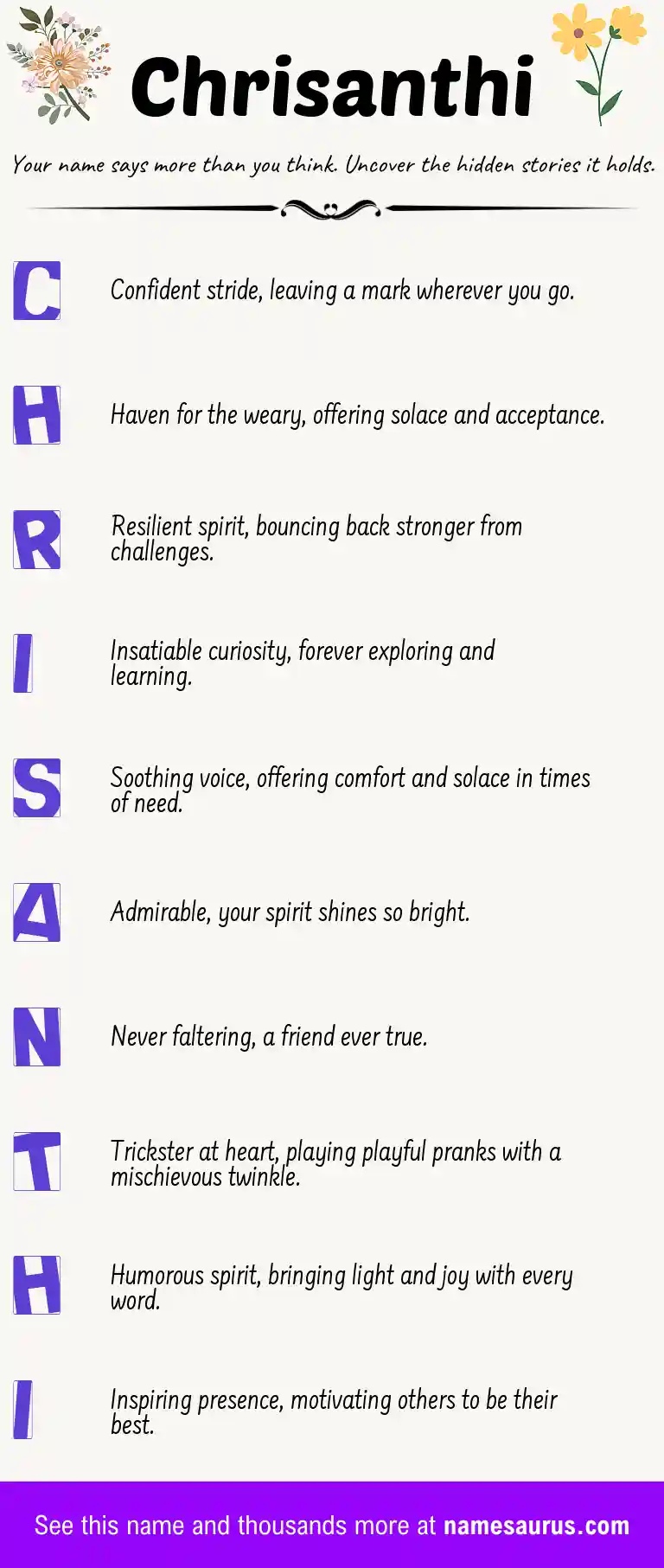 Acrostic poem about Chrisanthi.