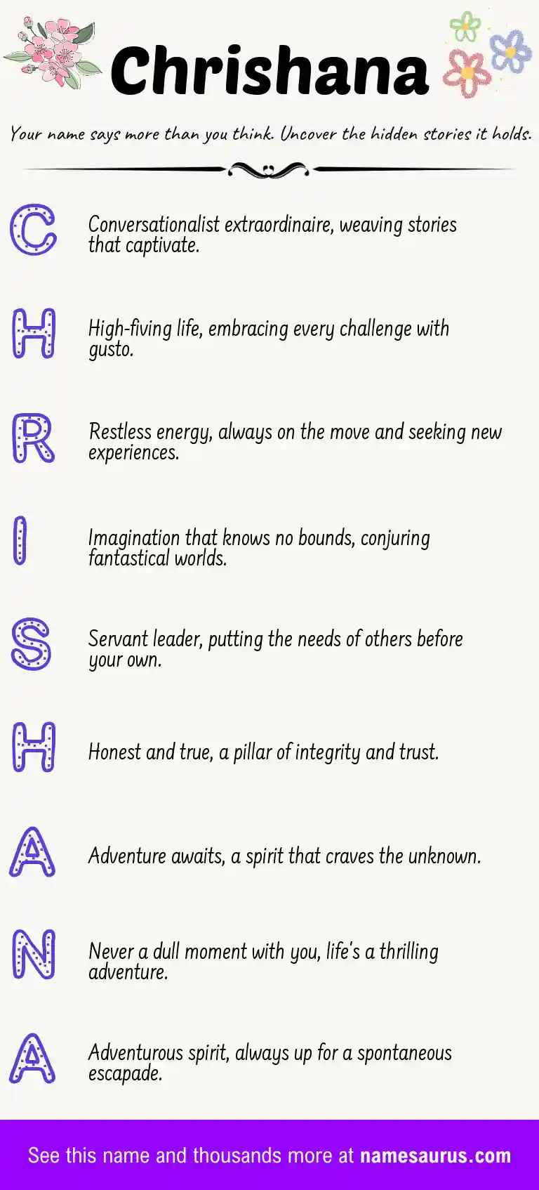 Acrostic poem about Chrishana.