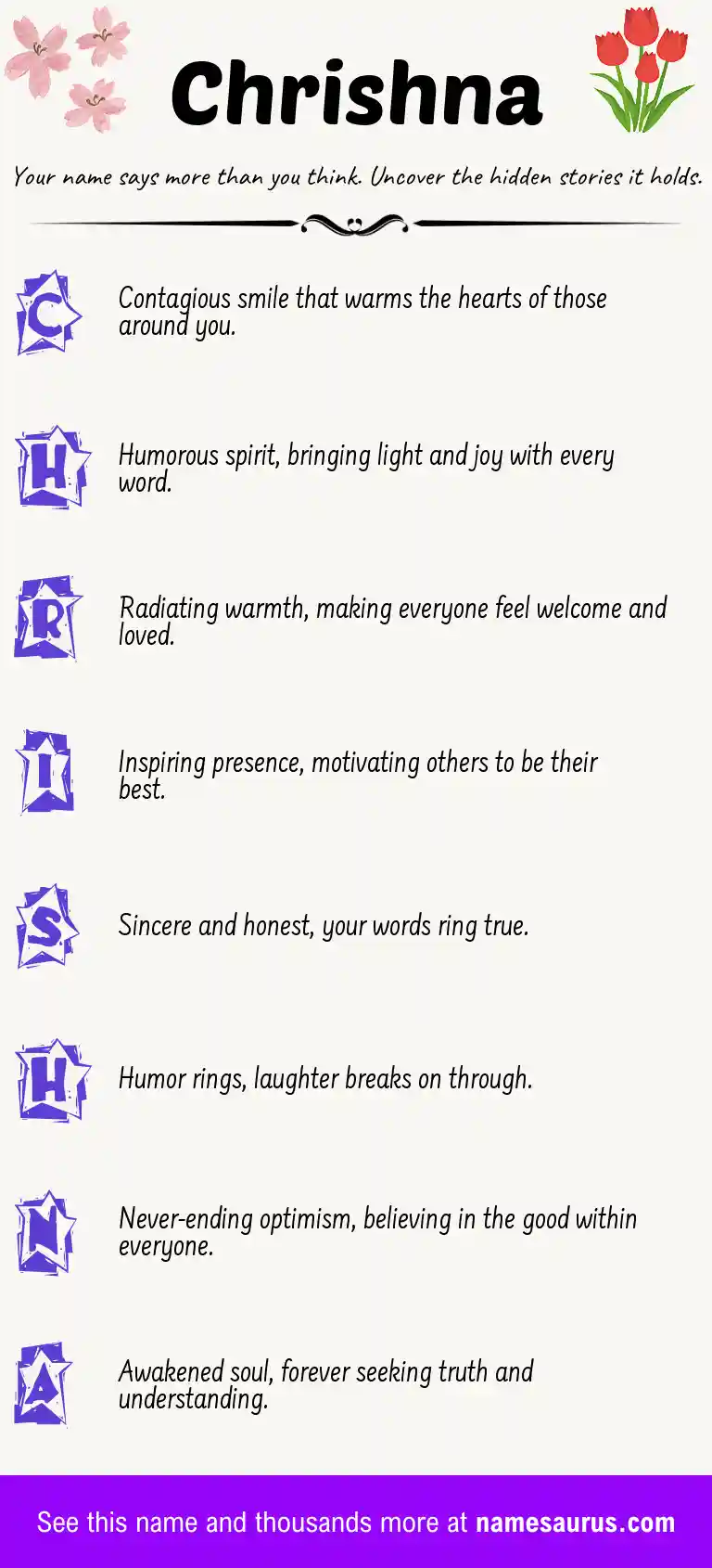 Acrostic poem about Chrishna.