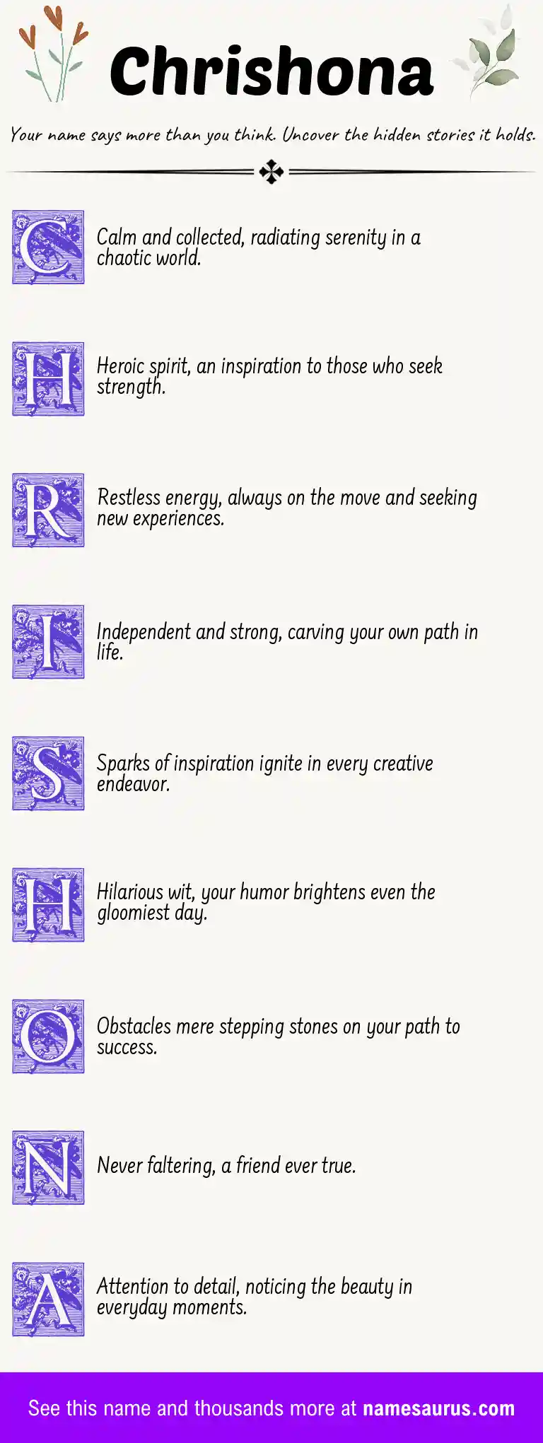Acrostic poem about Chrishona.