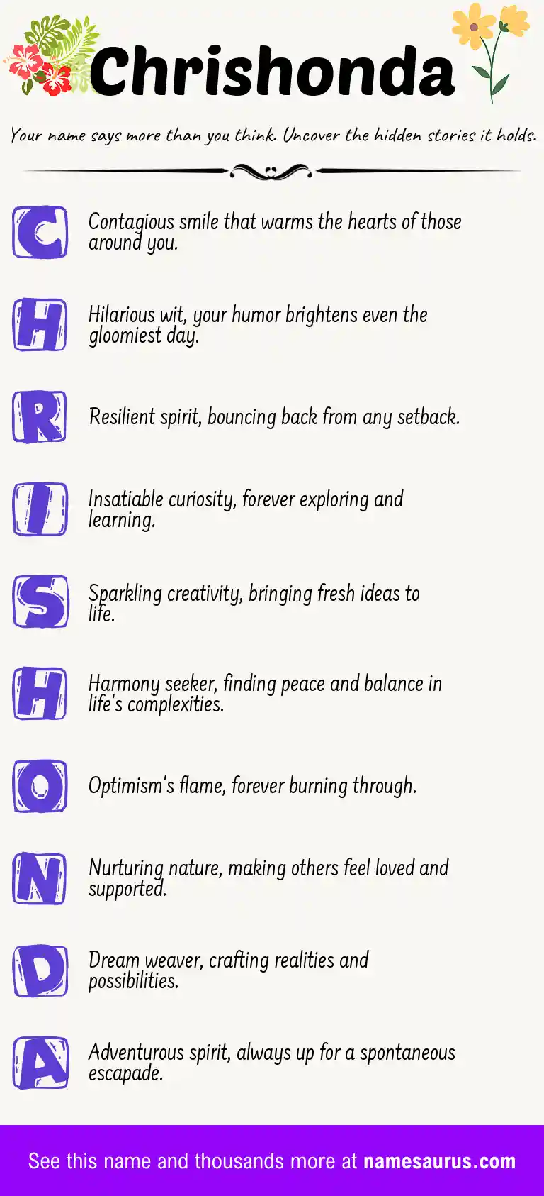 Acrostic poem about Chrishonda.