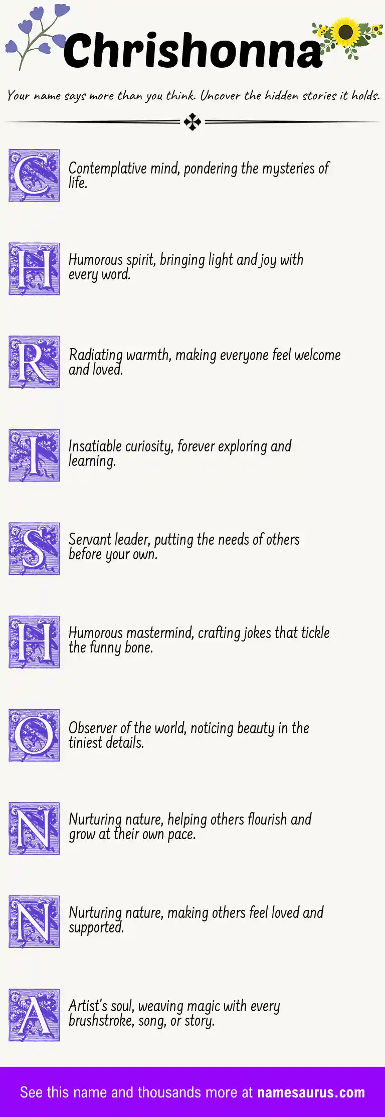 Acrostic poem about Chrishonna.