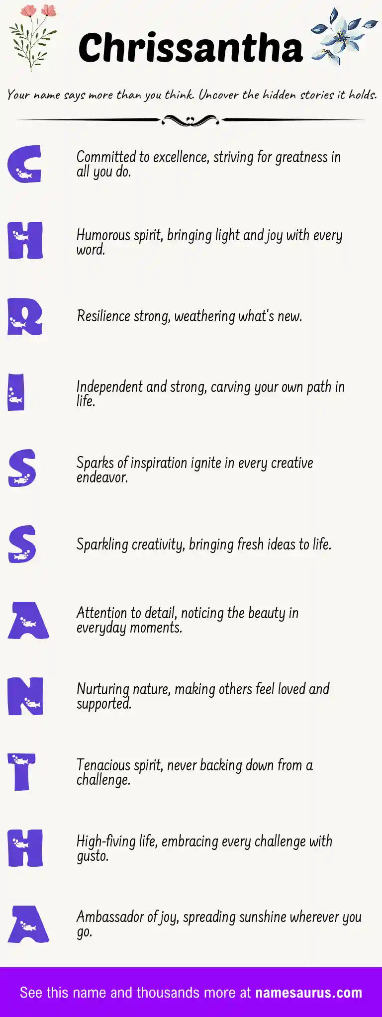 Acrostic poem about Chrissantha.
