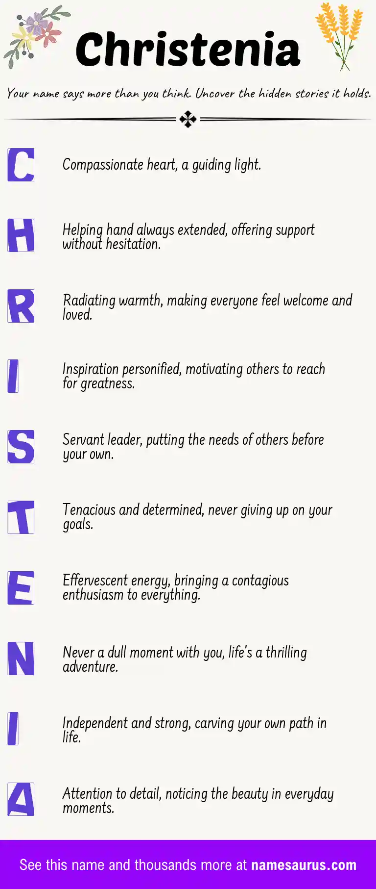 Acrostic poem about Christenia.