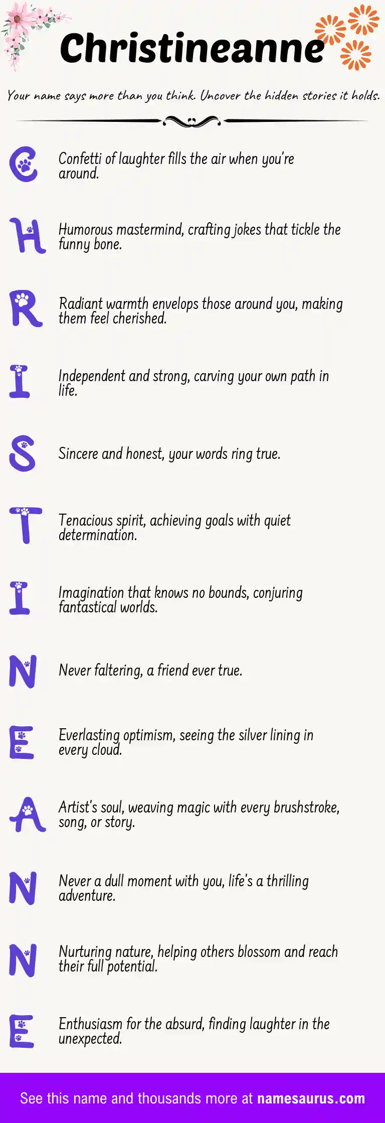 Acrostic poem about Christineanne.